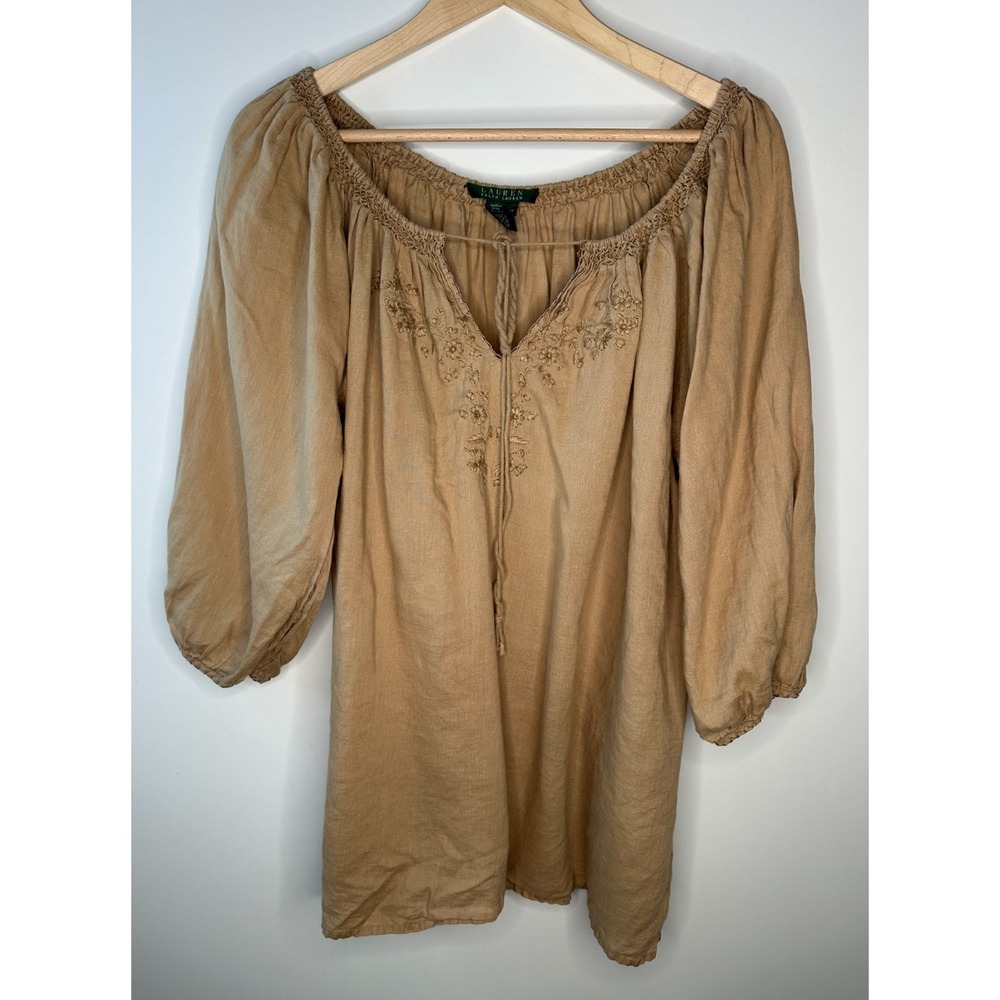 Lauren Ralph Lauren 100% Linen Embroidered Peasant Blouse Boho Top Plus Size 1X - Picture 10 of 10